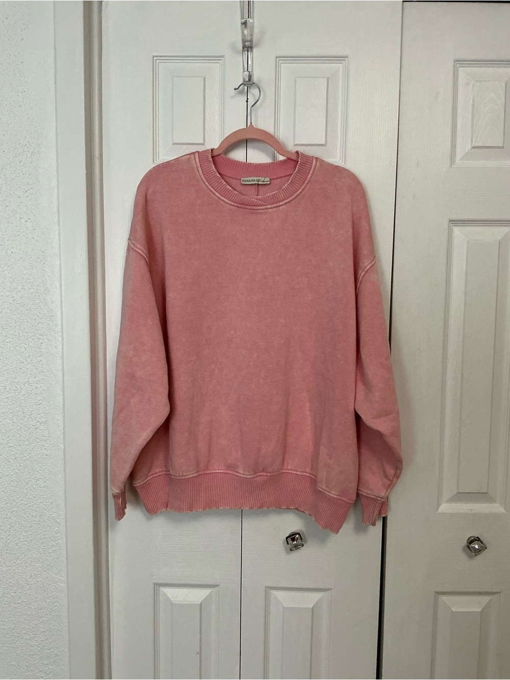 Zenana Washed Pink Crewneck Sweatshirt -